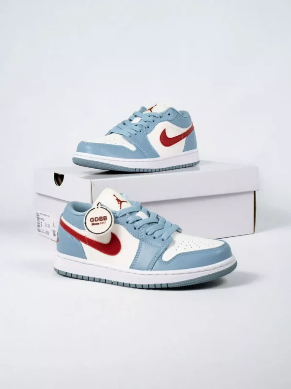 Sepatu-Nike-Air-Jordan-1-Low-Blue-Whisper-Dune-Red-Authentic-Sneakers