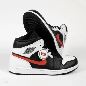Sepatu-Jordan-1-Mid-Black-Chile-Red-White-Red-Swoosh-Authentic