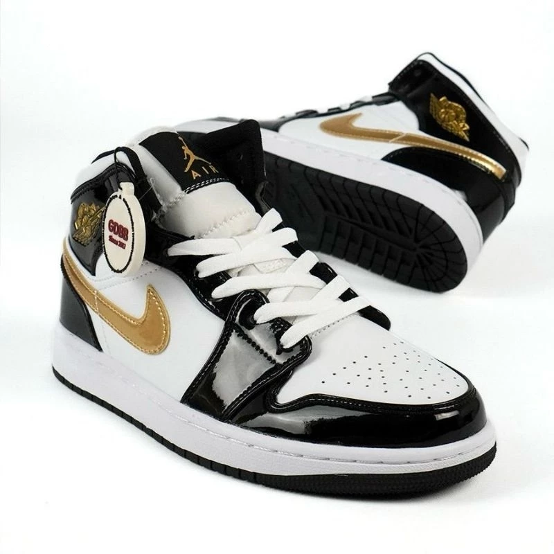 Sepatu-Jordan-1-Mid-Patent-Black-White-Gold-Black-Gold-Authentic