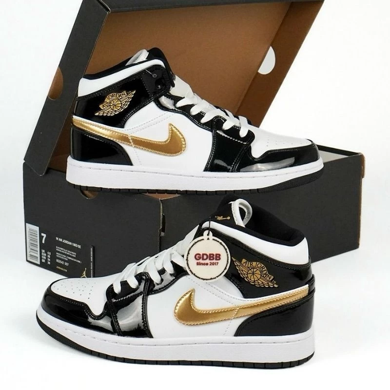 Sepatu-Jordan-1-Mid-Patent-Black-White-Gold-Black-Gold-Authentic