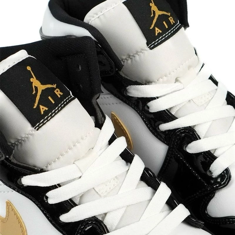 Sepatu-Jordan-1-Mid-Patent-Black-White-Gold-Black-Gold-Authentic