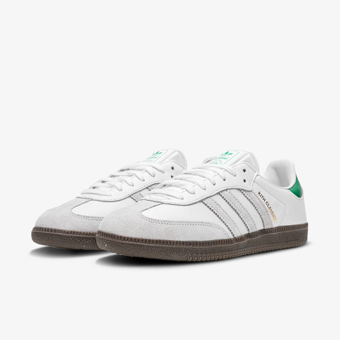Adidas Samba OG x Kith Classic White Green Collar Grey Stripes Brown Authentic