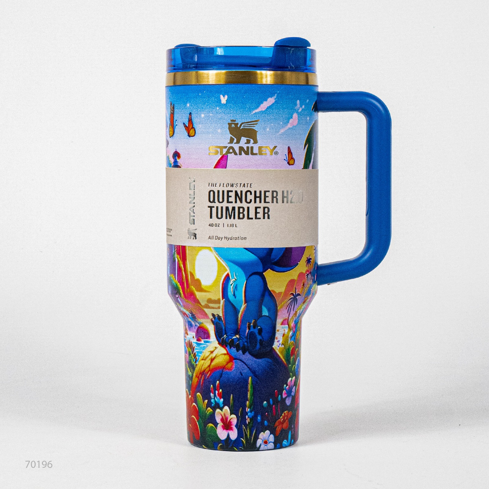 Botol Tumbler Side Grip Stanley x Disney Stich THE QUENCHER H2.0 Sunset Blue 40oz 1.183ml Stainless Steel Tahan Panas Dingin BPA FREE