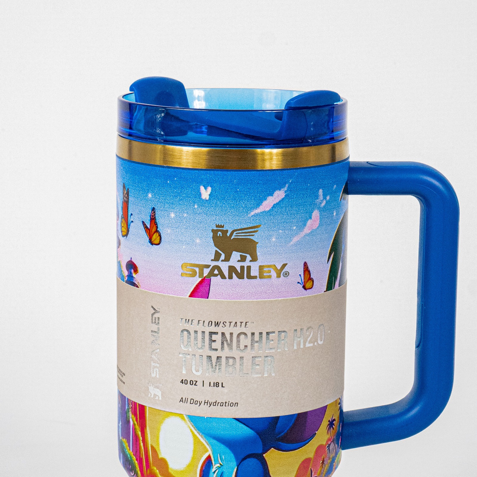 Botol Tumbler Side Grip Stanley x Disney Stich THE QUENCHER H2.0 Sunset Blue 40oz 1.183ml Stainless Steel Tahan Panas Dingin BPA FREE - Image 2