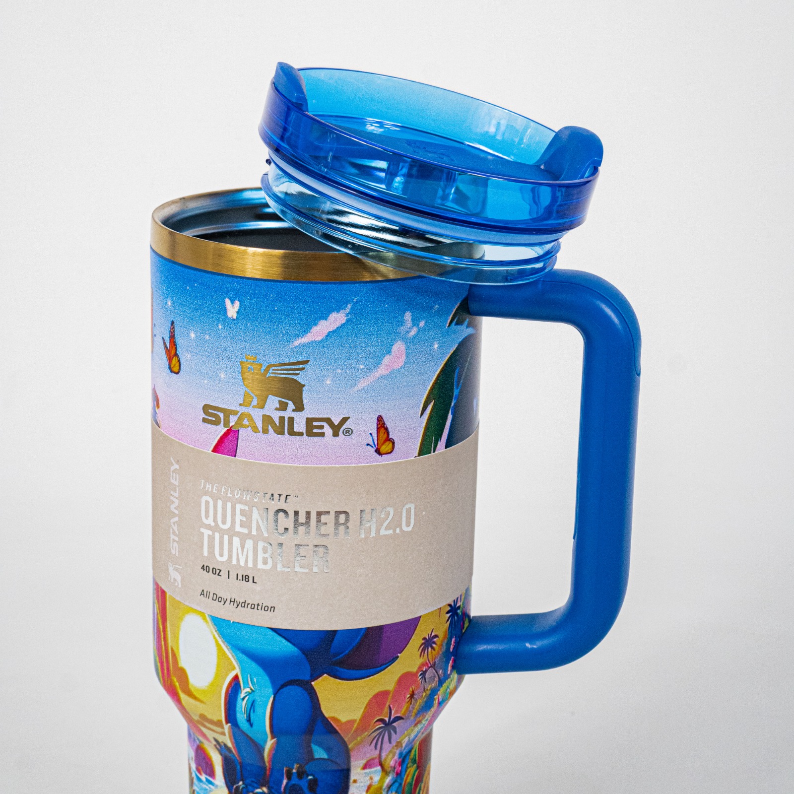 Botol Tumbler Side Grip Stanley x Disney Stich THE QUENCHER H2.0 Sunset Blue 40oz 1.183ml Stainless Steel Tahan Panas Dingin BPA FREE - Image 5