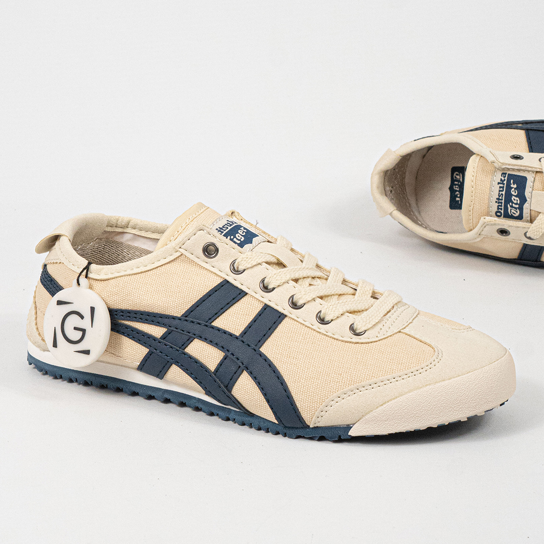 Sepatu Onitsuka Tiger Mexico 66 Laces Cream Navy Canvas Unisex Sneakers Casual Authentic - Image 3
