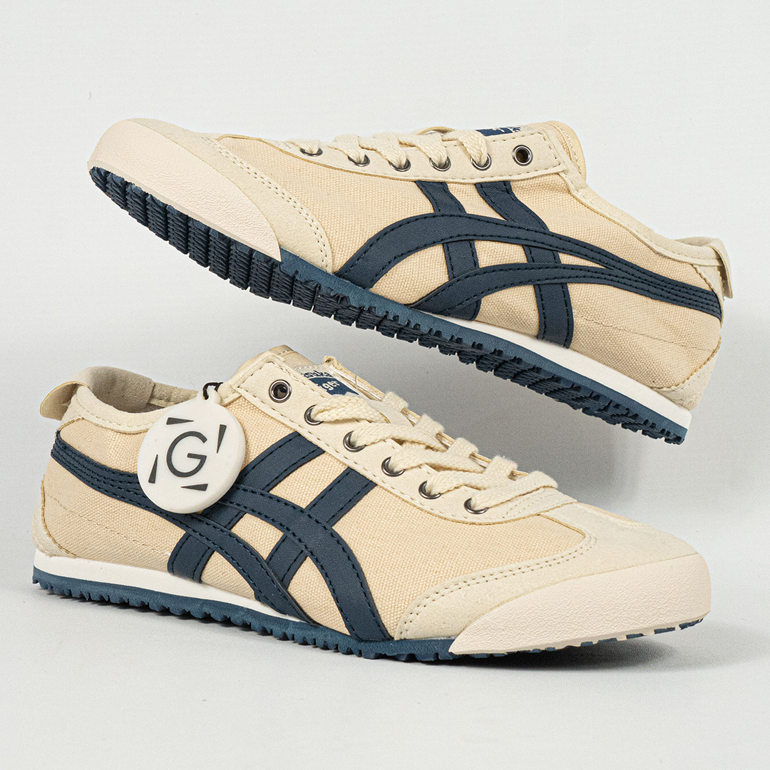 Sepatu Onitsuka Tiger Mexico 66 Laces Cream Navy Canvas Unisex Sneakers Casual Authentic