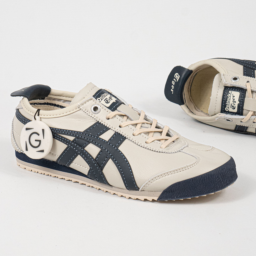 Sepatu Onitsuka Tiger Mexico 66 Laces SD Cream Navy Leather Unisex Sneakers Casual Authentic - Image 3