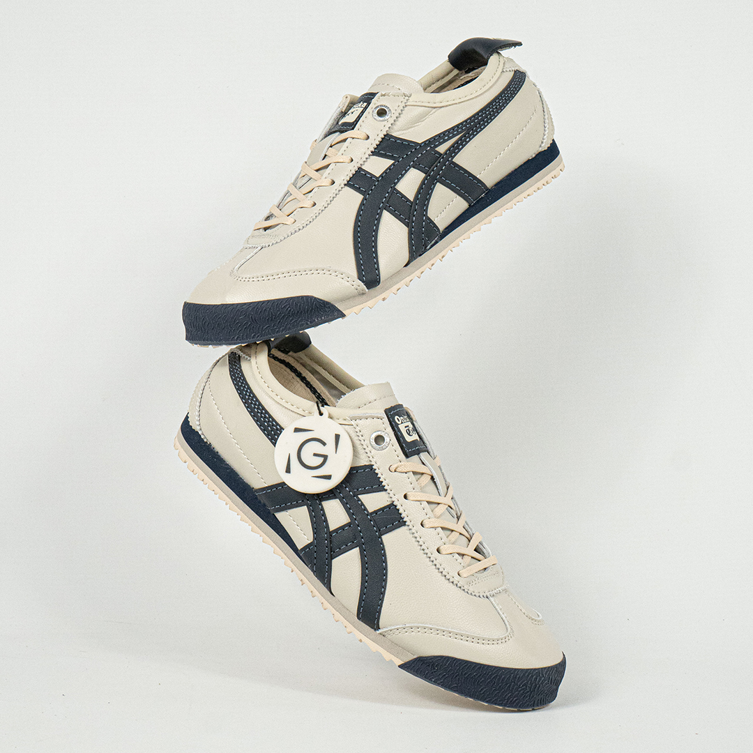 Sepatu Onitsuka Tiger Mexico 66 Laces SD Cream Navy Leather Unisex Sneakers Casual Authentic - Image 5