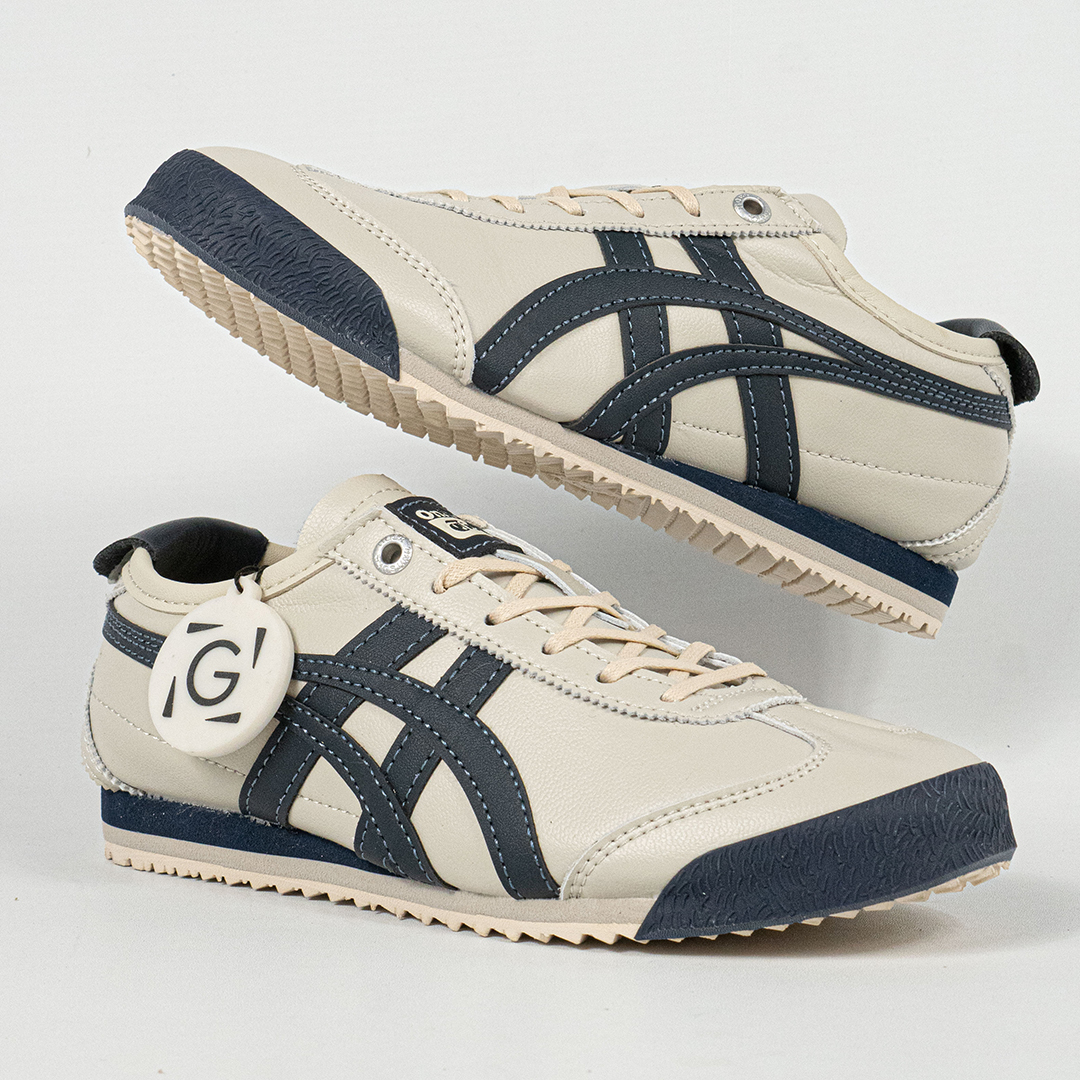 Sepatu Onitsuka Tiger Mexico 66 Laces SD Cream Navy Leather Unisex Sneakers Casual Authentic