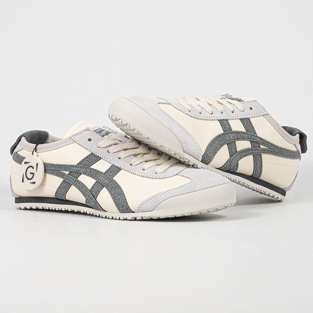 Sepatu Onitsuka Tiger Mexico 66 Laces Soft Cream Grey Leather Unisex Sneakers Casual Authentic - Image 4