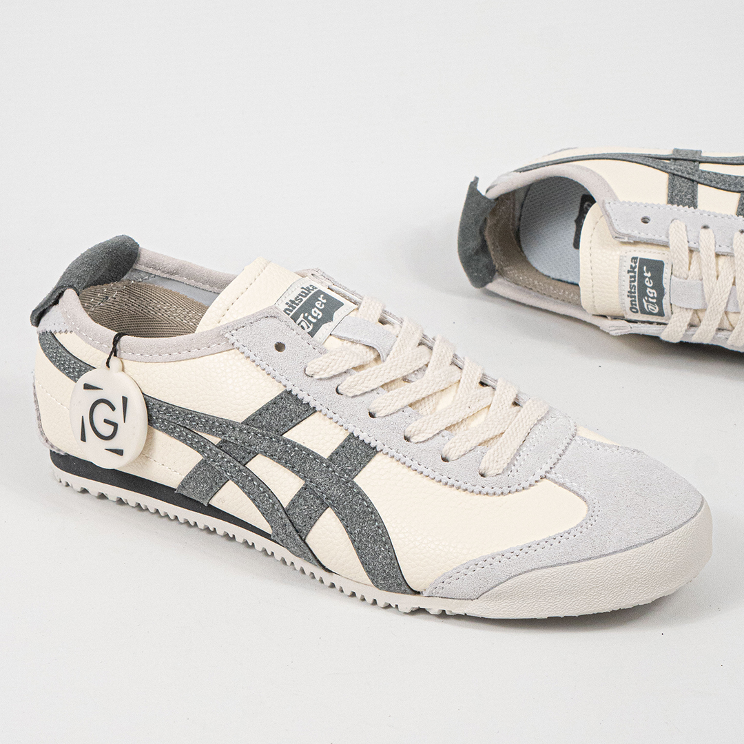 Sepatu Onitsuka Tiger Mexico 66 Laces Soft Cream Grey Leather Unisex Sneakers Casual Authentic - Image 3