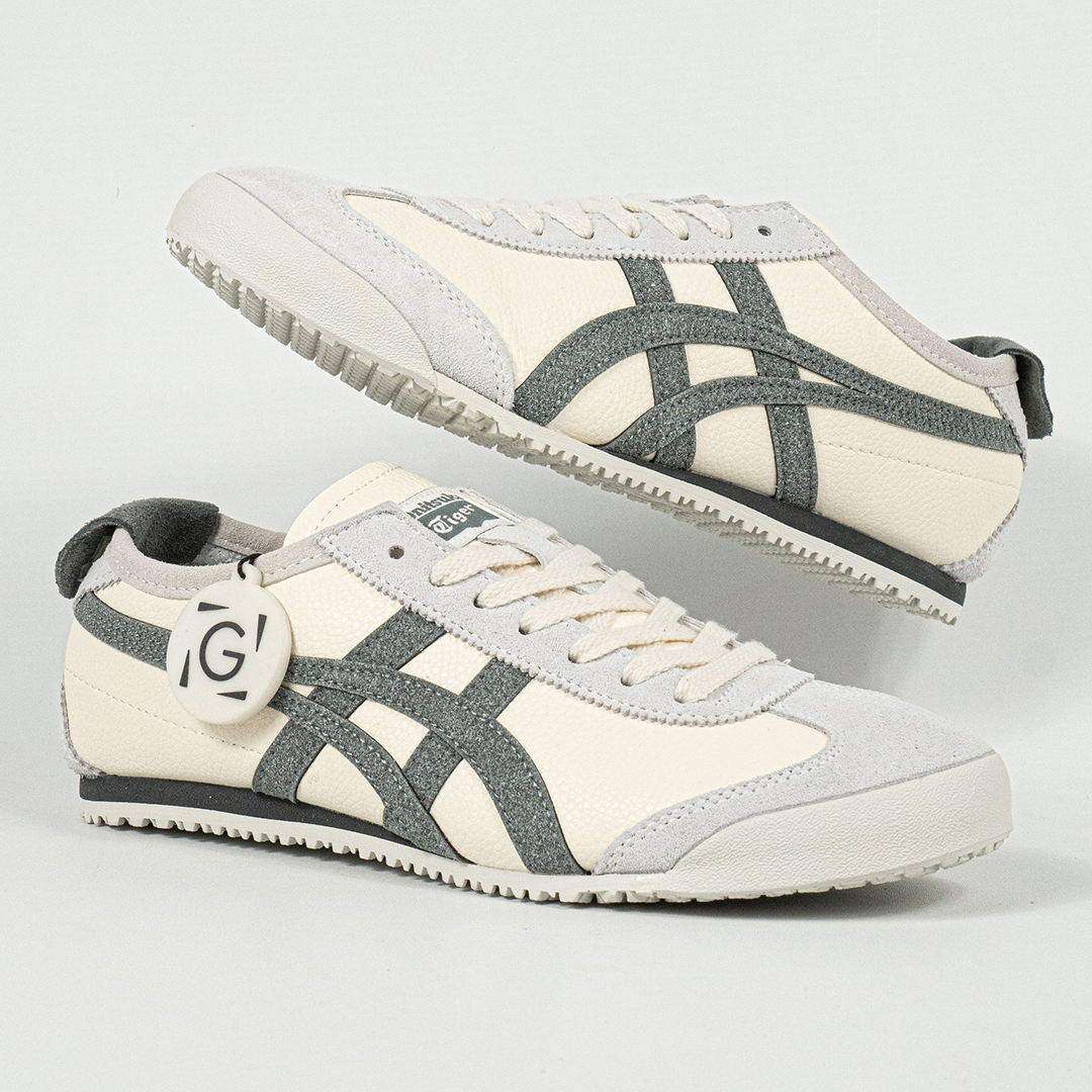 Sepatu Onitsuka Tiger Mexico 66 Laces Soft Cream Grey Leather Unisex Sneakers Casual Authentic
