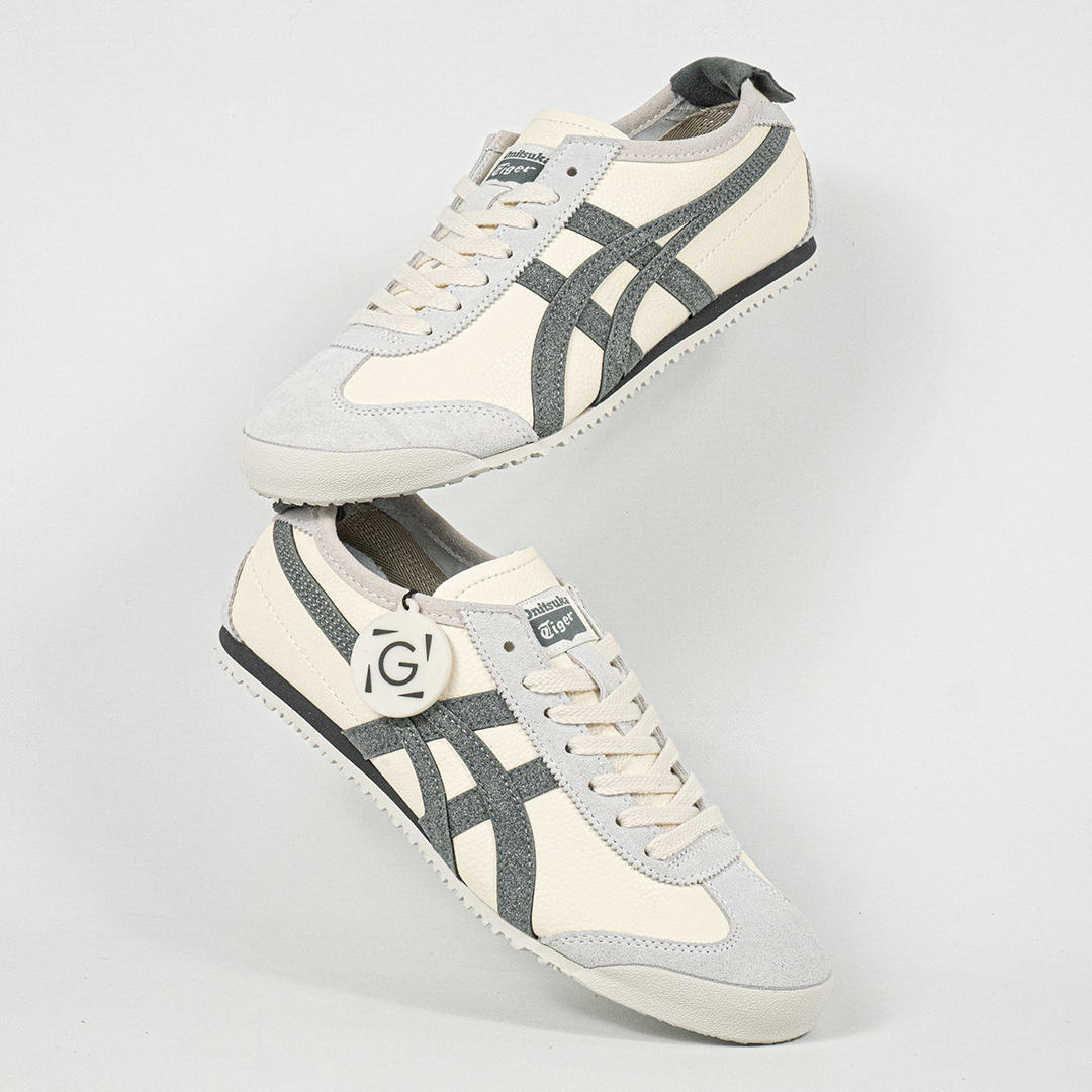 Sepatu Onitsuka Tiger Mexico 66 Laces Soft Cream Grey Leather Unisex Sneakers Casual Authentic - Image 5