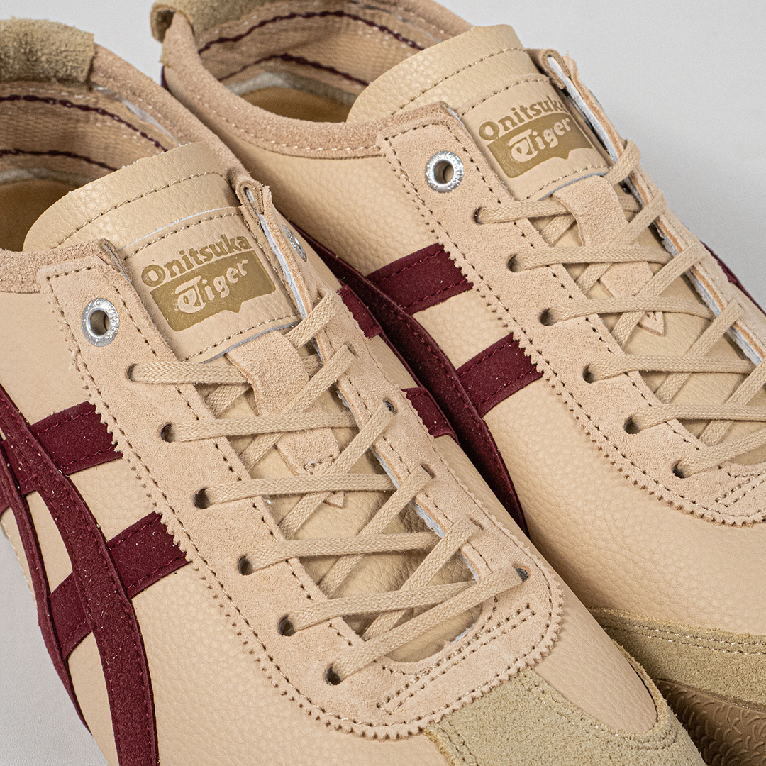 Sepatu Onitsuka Tiger Mexico 66 Laces Soft SD Vintage Beige Beet Red Leather Unisex Sneakers Casual Authentic - Image 2