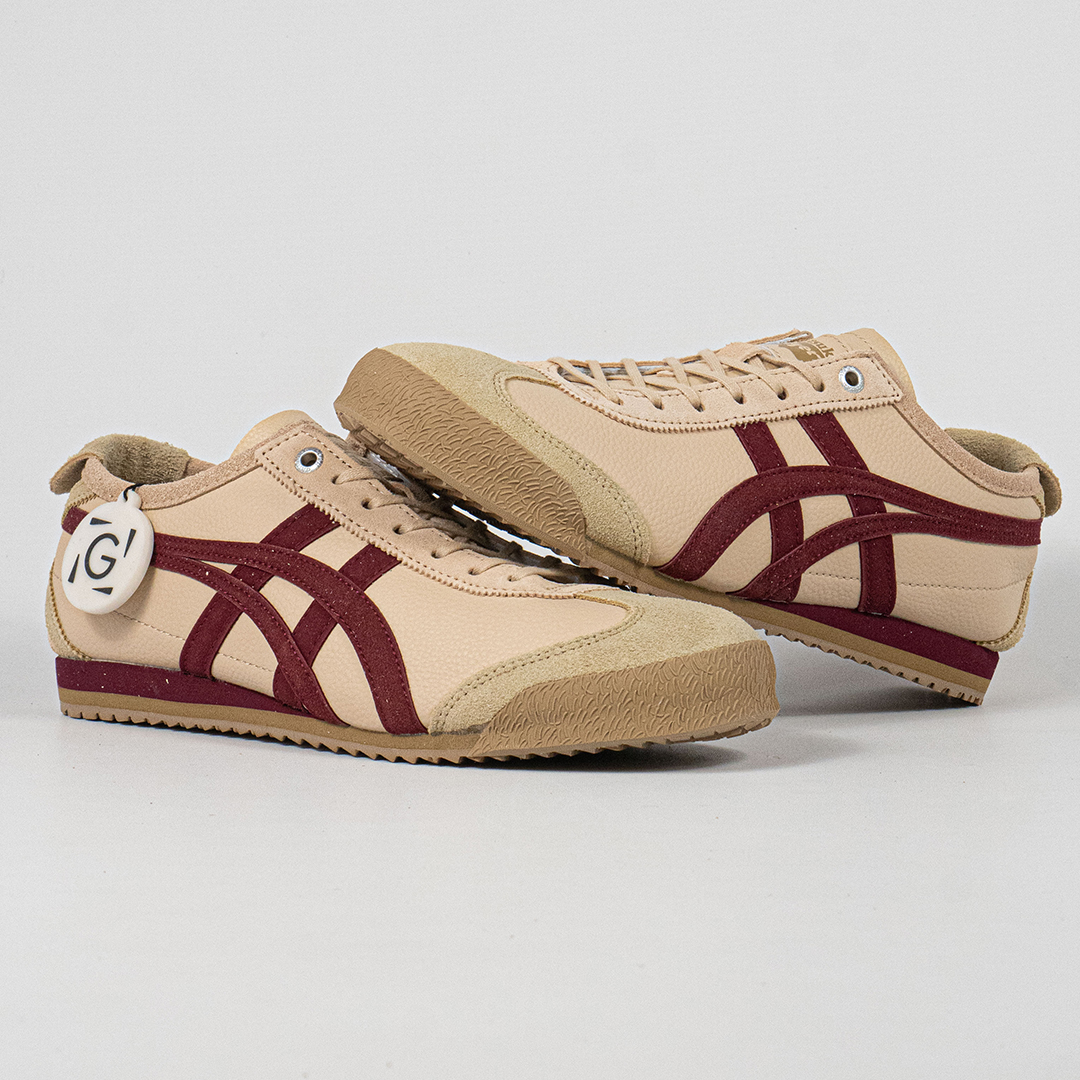 Sepatu Onitsuka Tiger Mexico 66 Laces Soft SD Vintage Beige Beet Red Leather Unisex Sneakers Casual Authentic - Image 4