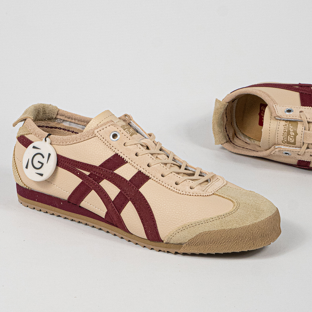 Sepatu Onitsuka Tiger Mexico 66 Laces Soft SD Vintage Beige Beet Red Leather Unisex Sneakers Casual Authentic - Image 3
