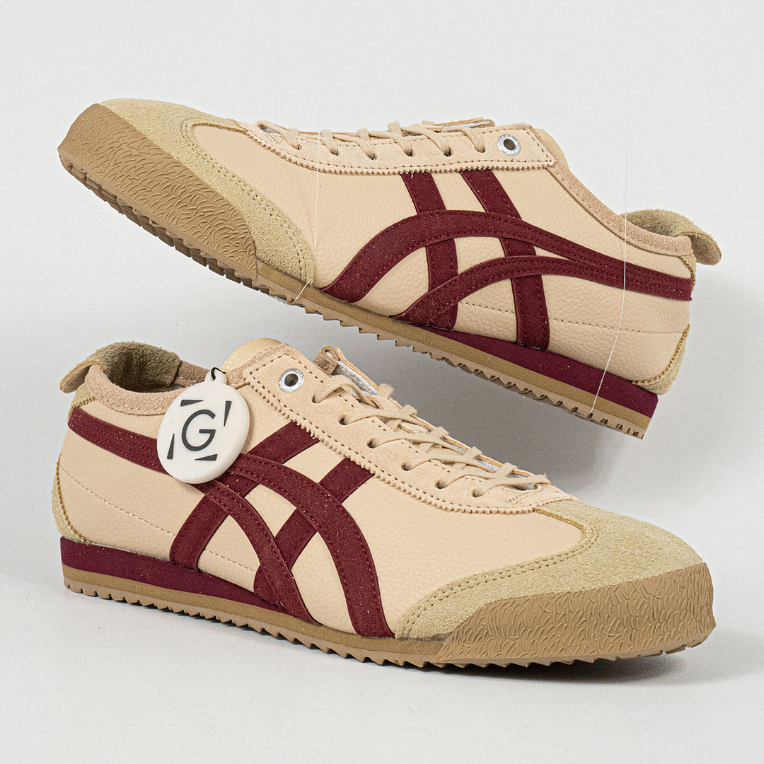 Sepatu Onitsuka Tiger Mexico 66 Laces Soft SD Vintage Beige Beet Red Leather Unisex Sneakers Casual Authentic