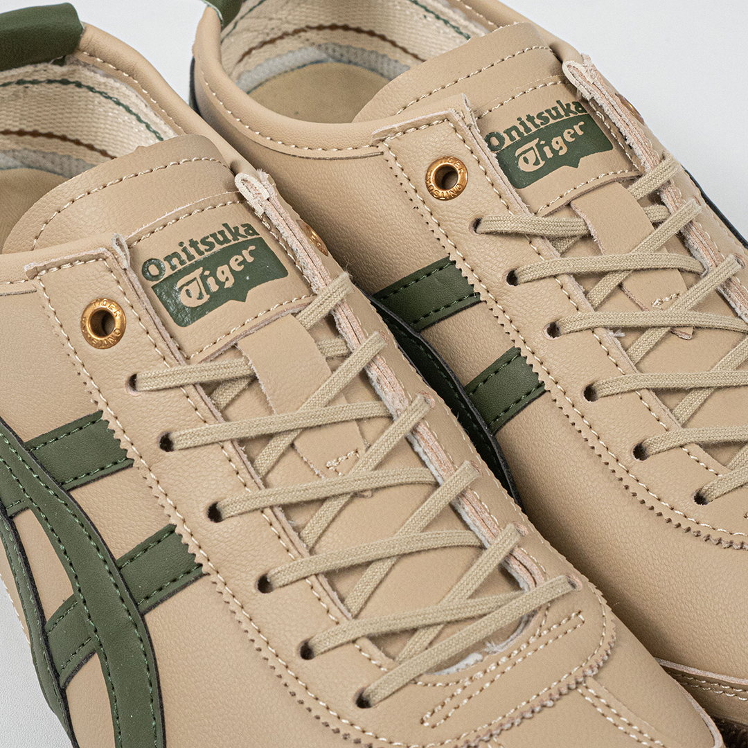 Sepatu Onitsuka Tiger Mexico 66 Laces Soft SD Vintage Beige Green Leather Unisex Sneakers Casual Authentic - Image 2
