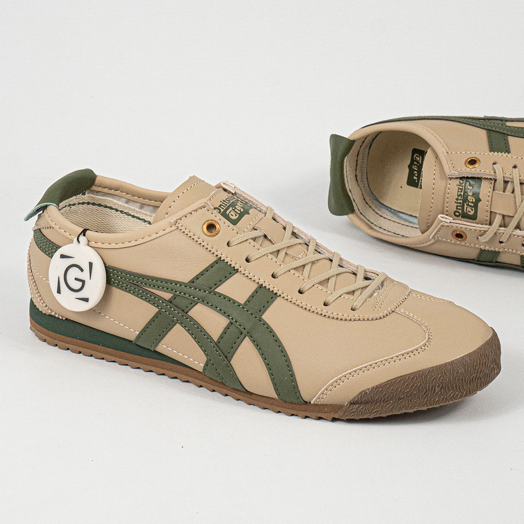 Sepatu Onitsuka Tiger Mexico 66 Laces Soft SD Vintage Beige Green Leather Unisex Sneakers Casual Authentic - Image 3