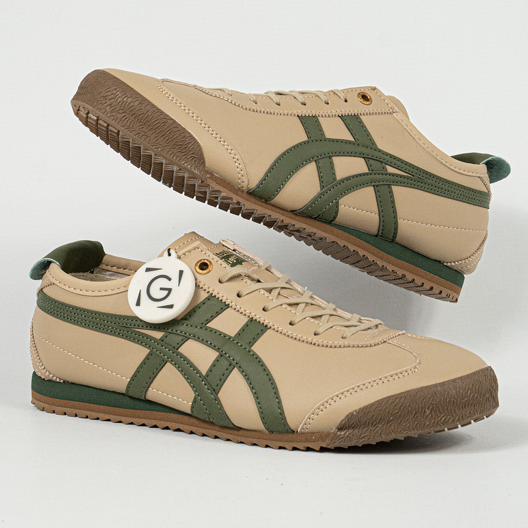 Sepatu Onitsuka Tiger Mexico 66 Laces Soft SD Vintage Beige Green Leather Unisex Sneakers Casual Authentic