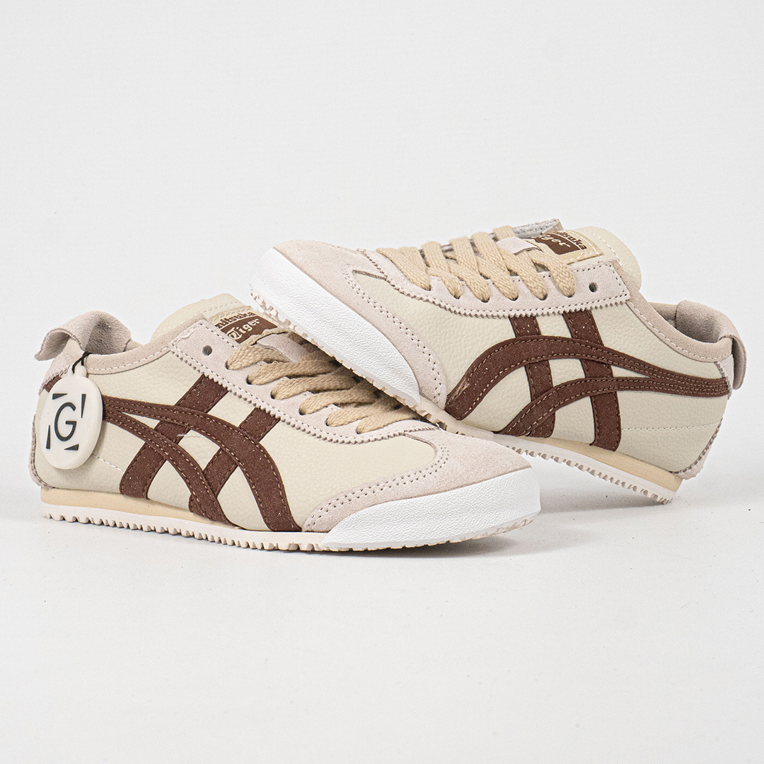 Sepatu Onitsuka Tiger Mexico 66 Laces Soft Vintage Cream Brown Leather Unisex Sneakers Casual Authentic - Image 4