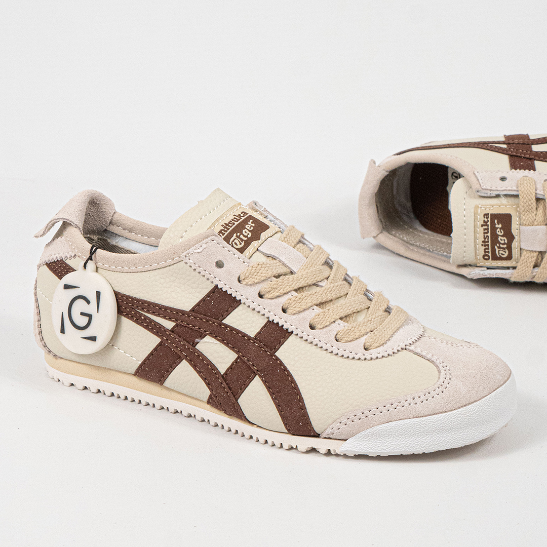 Sepatu Onitsuka Tiger Mexico 66 Laces Soft Vintage Cream Brown Leather Unisex Sneakers Casual Authentic - Image 3
