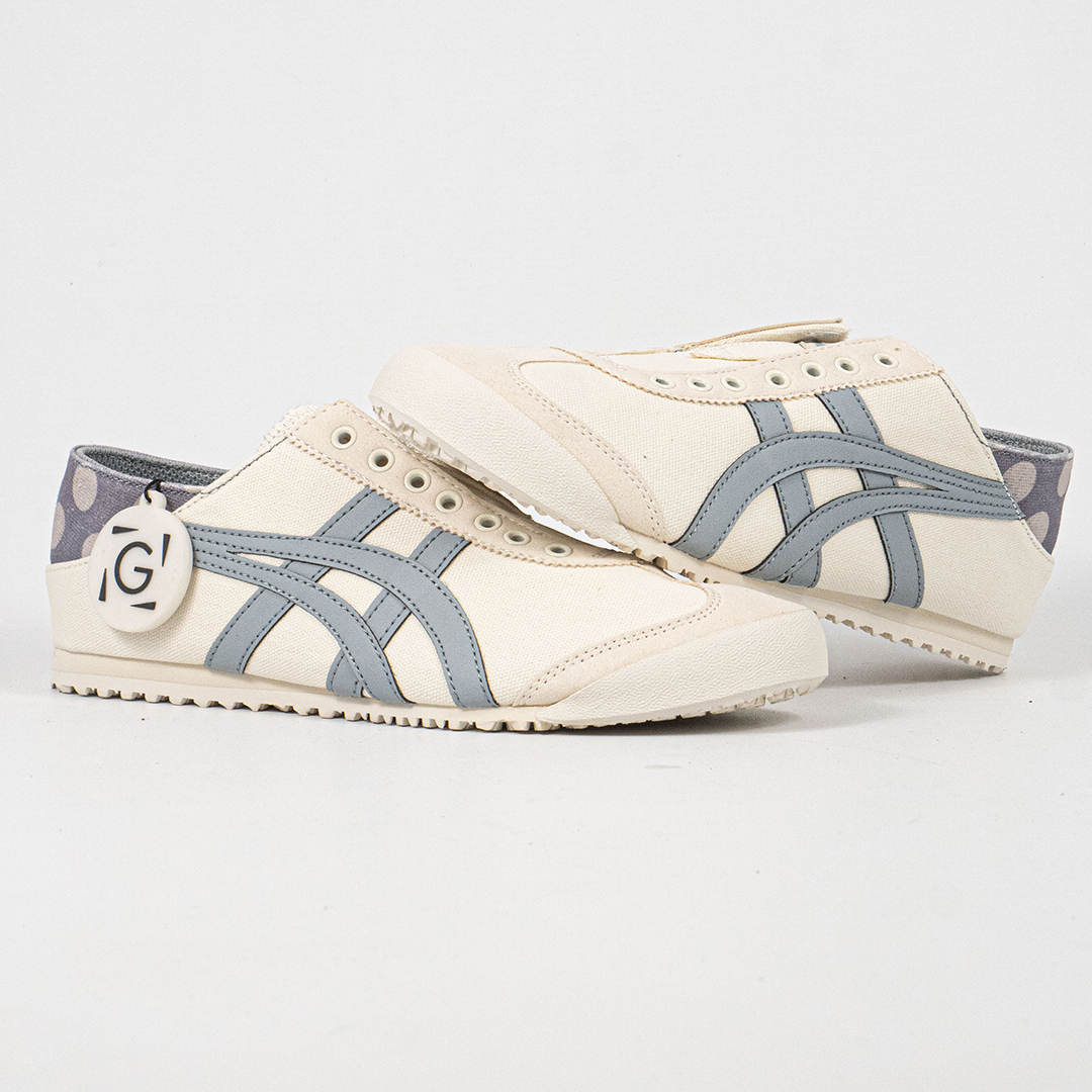 Sepatu Onitsuka Tiger Mexico 66 Paraty Slip On White Grey Purple Canvas Unisex Sneakers Casual Authentic - Image 4