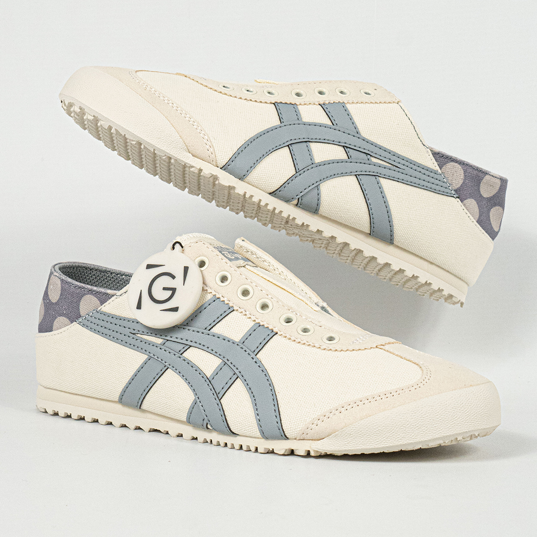 Sepatu Onitsuka Tiger Mexico 66 Paraty Slip On White Grey Purple Canvas Unisex Sneakers Casual Authentic