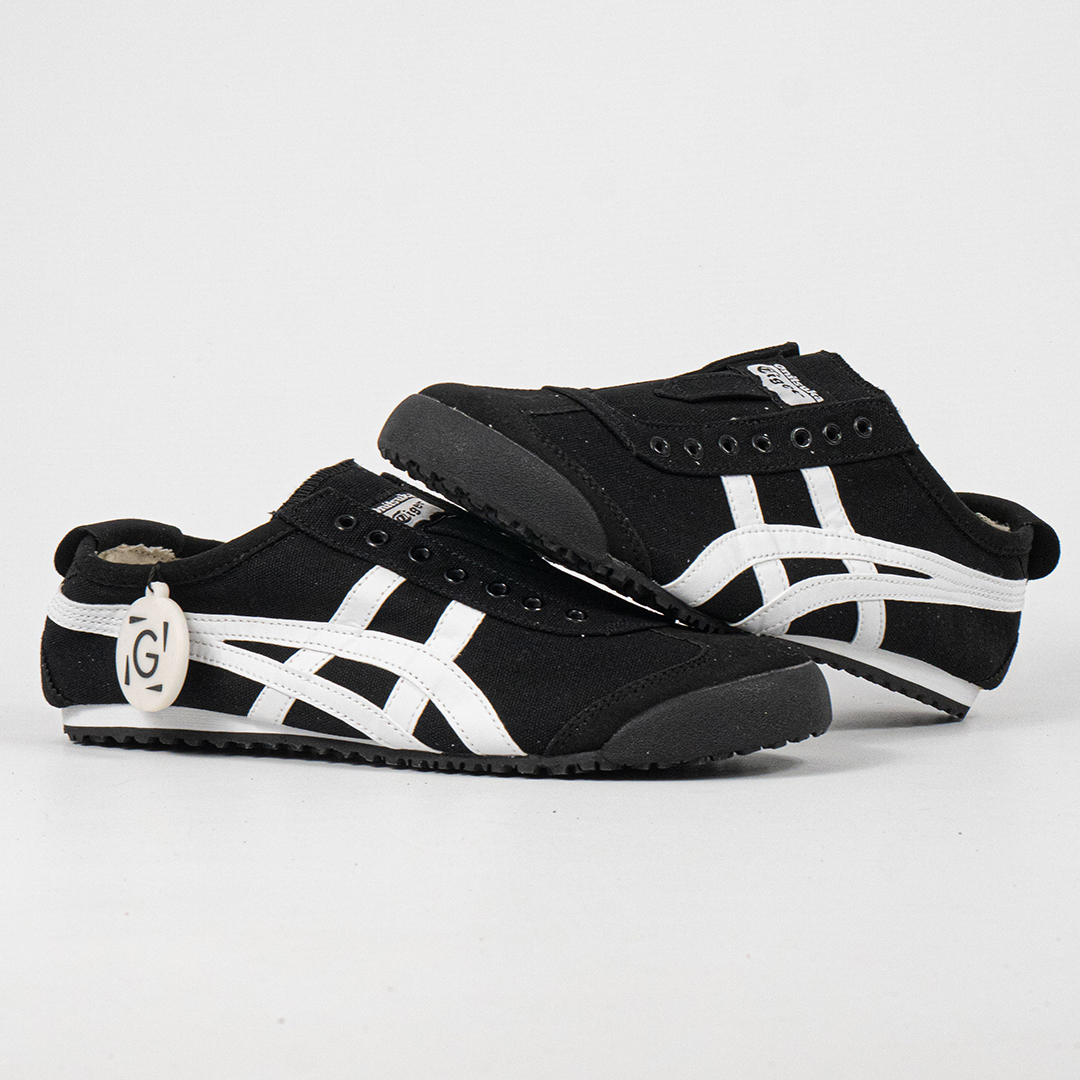 Sepatu Onitsuka Tiger Mexico 66 Slip On Black White Canvas Unisex Sneakers Casual Authentic - Image 4