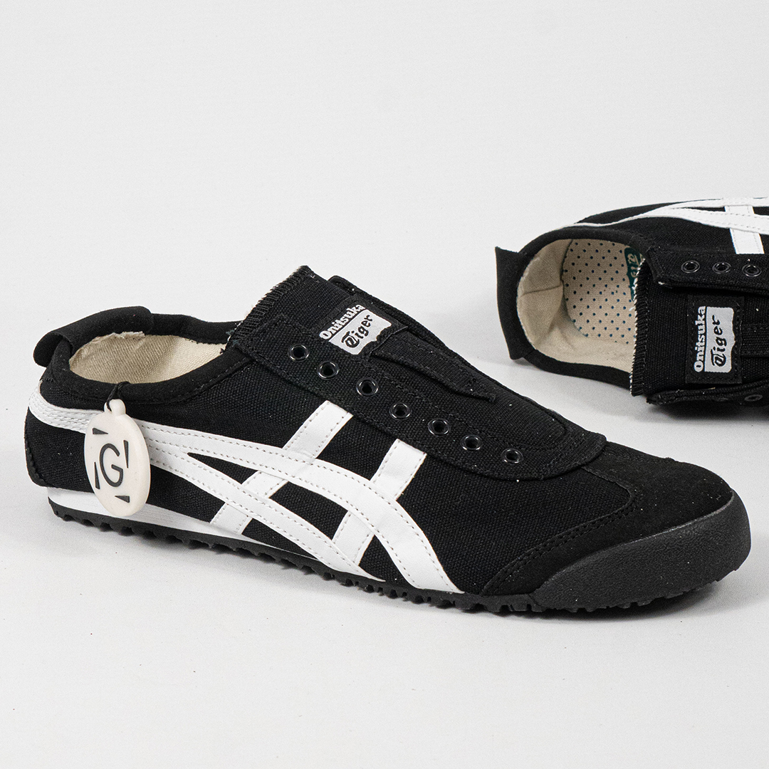 Sepatu Onitsuka Tiger Mexico 66 Slip On Black White Canvas Unisex Sneakers Casual Authentic - Image 3