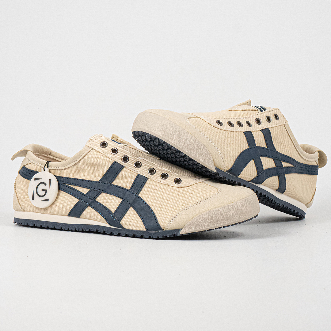 Sepatu Onitsuka Tiger Mexico 66 Slip On Cream Navy Canvas Unisex Sneakers Casual Authentic - Image 4