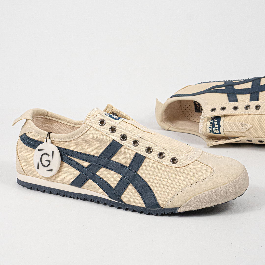 Sepatu Onitsuka Tiger Mexico 66 Slip On Cream Navy Canvas Unisex Sneakers Casual Authentic - Image 3