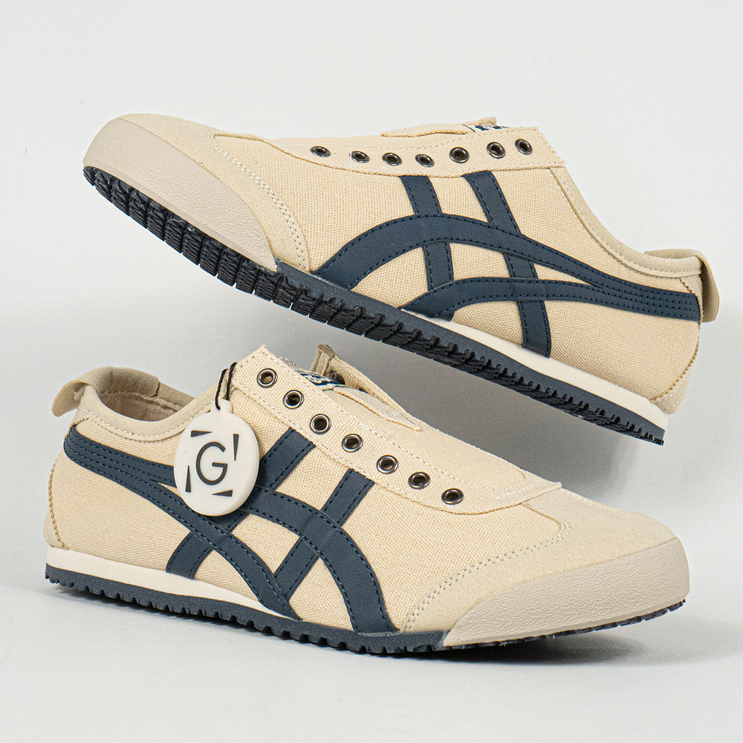 Sepatu Onitsuka Tiger Mexico 66 Slip On Cream Navy Canvas Unisex Sneakers Casual Authentic