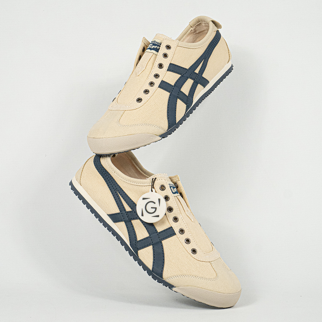 Sepatu Onitsuka Tiger Mexico 66 Slip On Cream Navy Canvas Unisex Sneakers Casual Authentic - Image 5