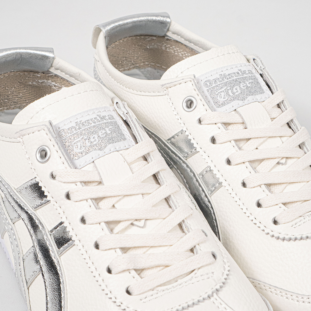 Sepatu Onitsuka Tiger Mexico 66 Slip On Leather White Metallic Silver Unisex Sneakers Casual Authentic - Image 2