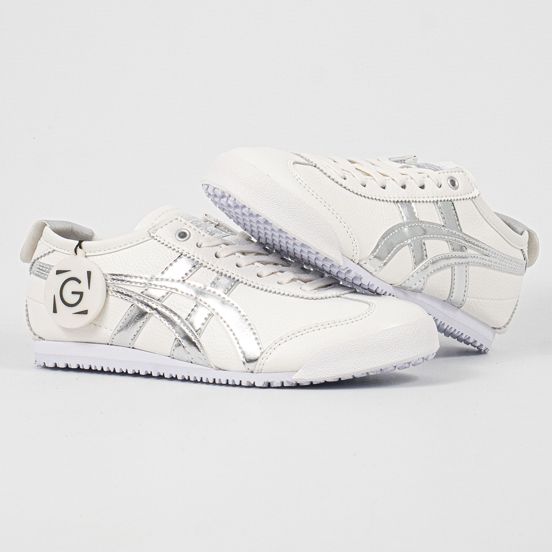 Sepatu Onitsuka Tiger Mexico 66 Slip On Leather White Metallic Silver Unisex Sneakers Casual Authentic - Image 4