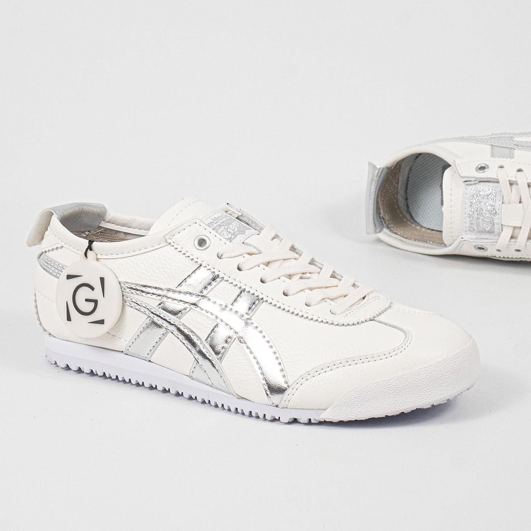 Sepatu Onitsuka Tiger Mexico 66 Slip On Leather White Metallic Silver Unisex Sneakers Casual Authentic - Image 3