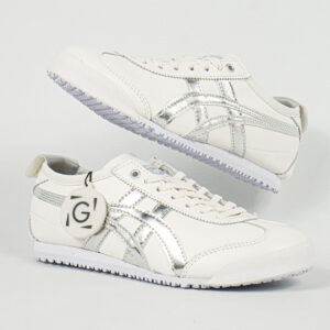 Sepatu Onitsuka Tiger Mexico 66 Slip On Leather White Metallic Silver Unisex Sneakers Casual Authentic