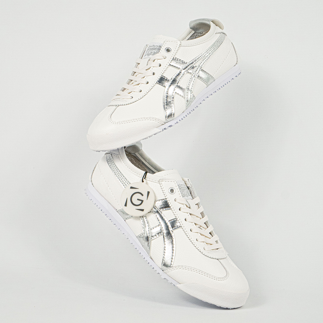 Sepatu Onitsuka Tiger Mexico 66 Slip On Leather White Metallic Silver Unisex Sneakers Casual Authentic - Image 5