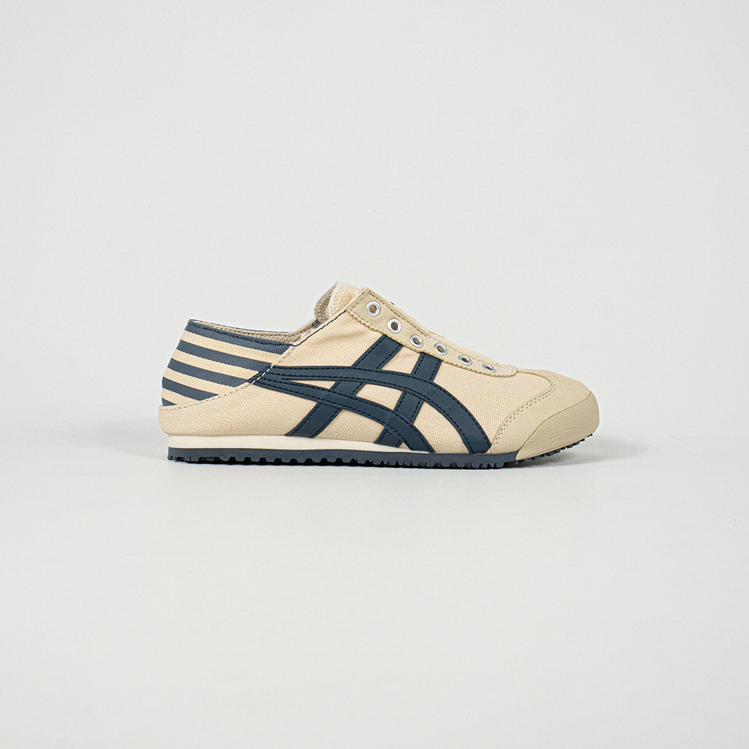 Sepatu Onitsuka Tiger Mexico 66 Paraty Slip On Cream Navy Canvas Unisex Sneakers Casual Authentic