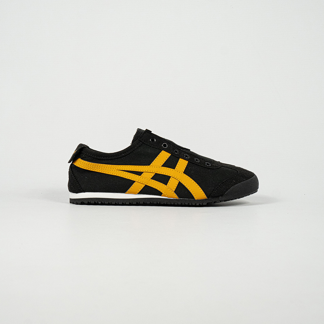 Sepatu Onitsuka Tiger Mexico 66 Slip On Black Yellow Canvas Unisex Sneakers Casual Authentic
