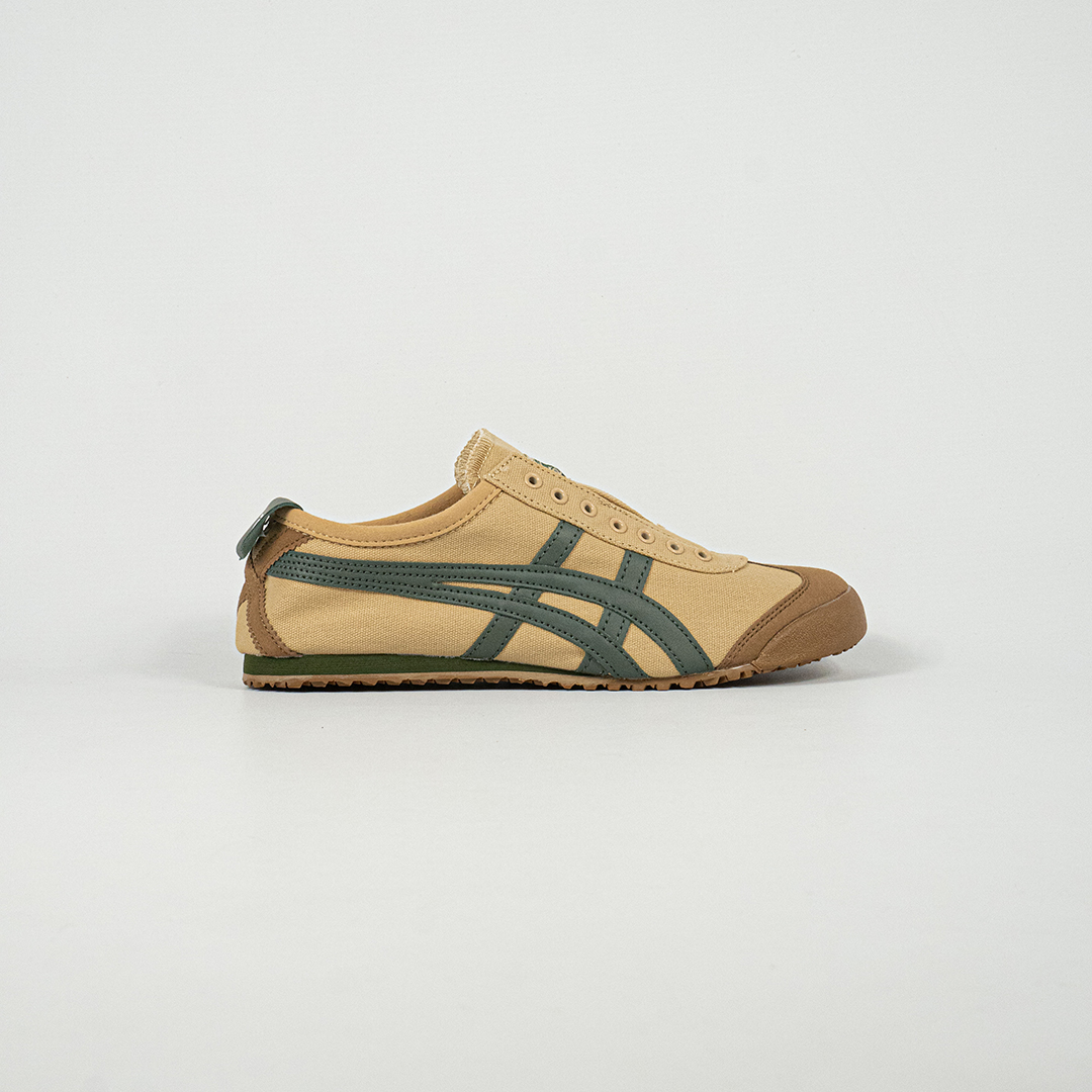 Sepatu Onitsuka Tiger Mexico 66 Slip On Grass Green Brown Canvas Unisex Sneakers Casual Authentic