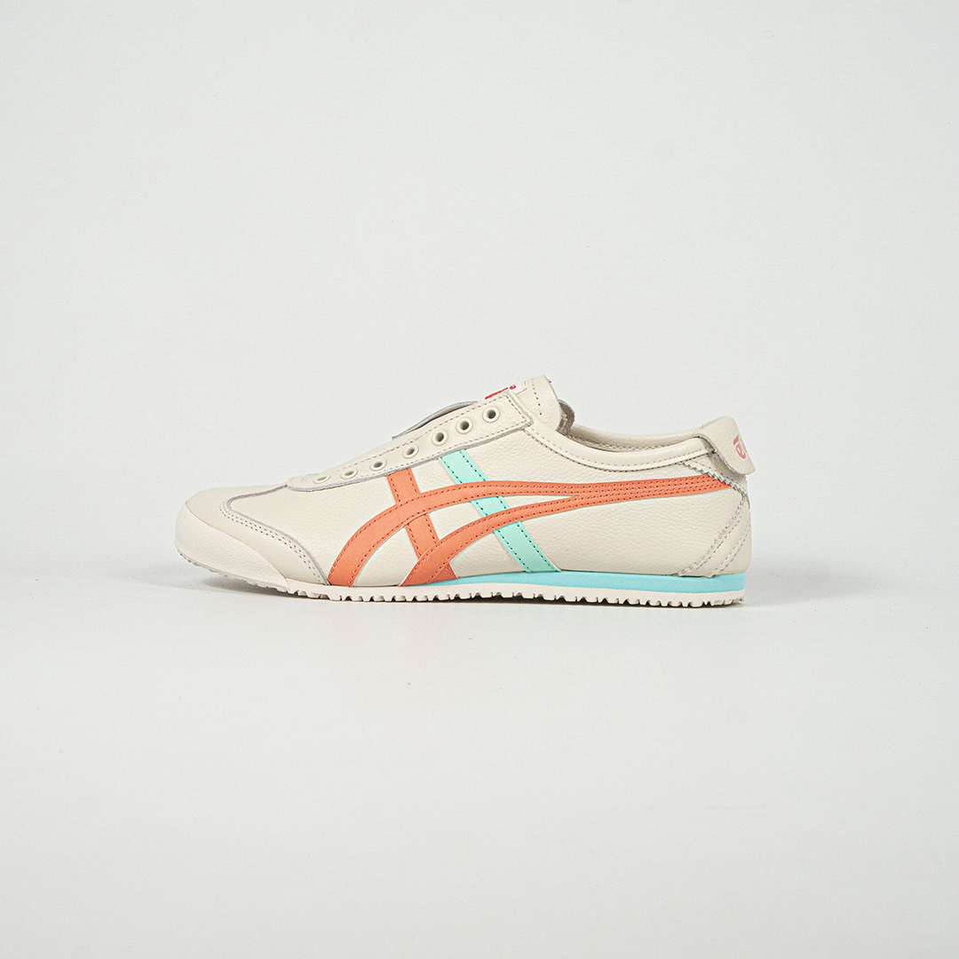 Sepatu Onitsuka Tiger Mexico 66 Slip On Leather White Aqua Orange Unisex Sneakers Casual Authentic - Image 2