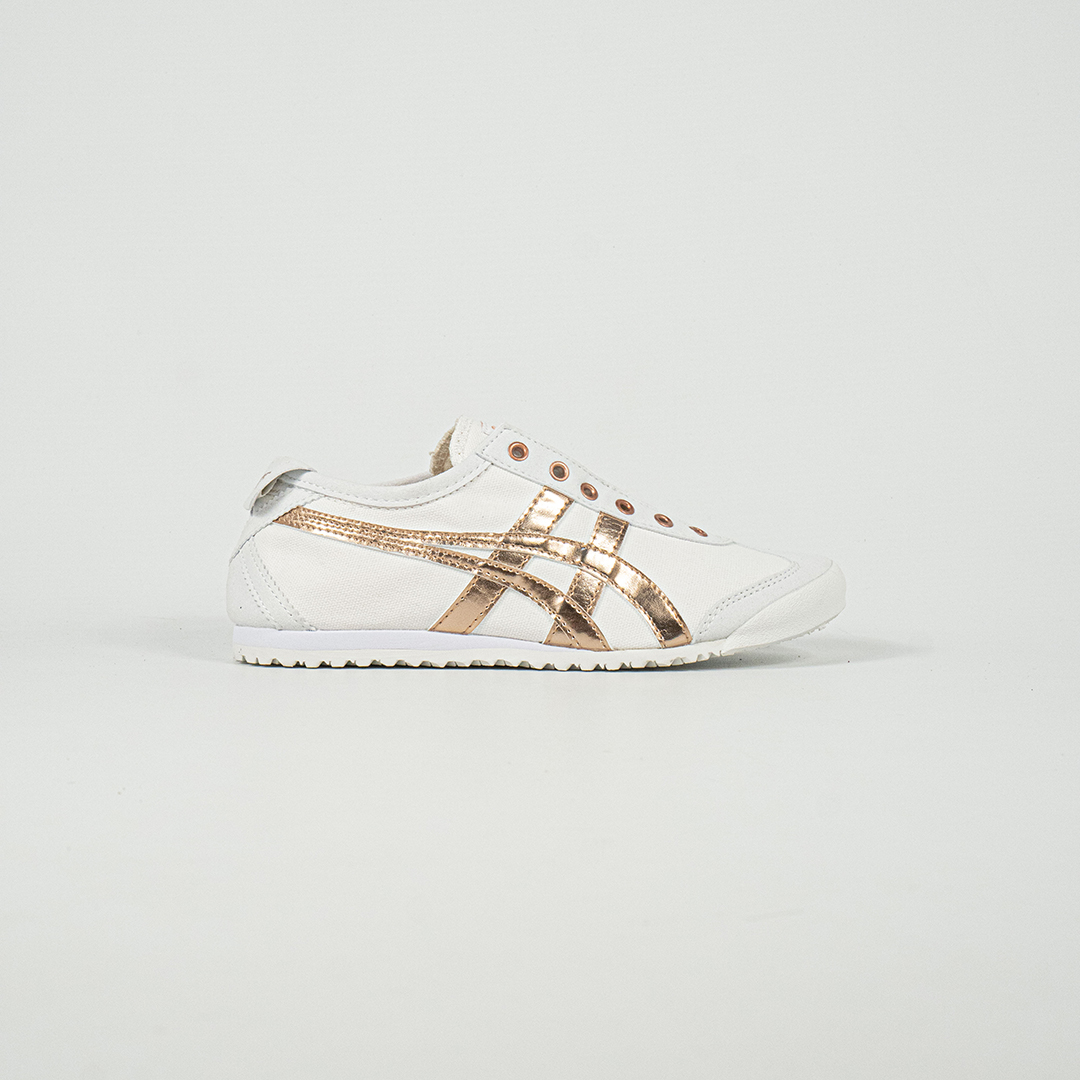 Sepatu Onitsuka Tiger Mexico 66 Slip On White Pure Gold Canvas Unisex Sneakers Casual Authentic