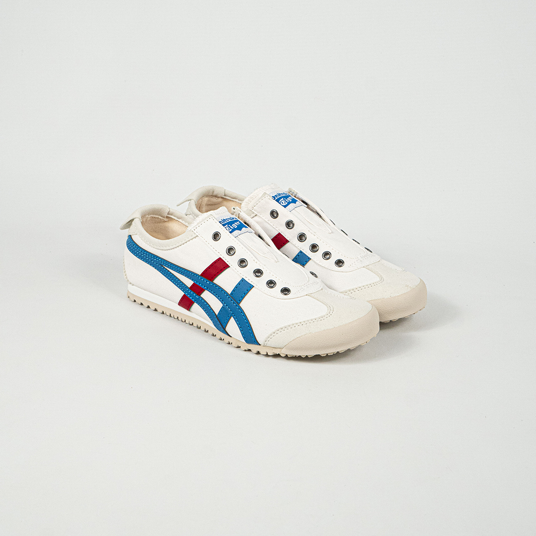 Sepatu Onitsuka Tiger Mexico 66 Slip On White Tri Color Blue Red Canvas Unisex Sneakers Casual Authentic - Image 5