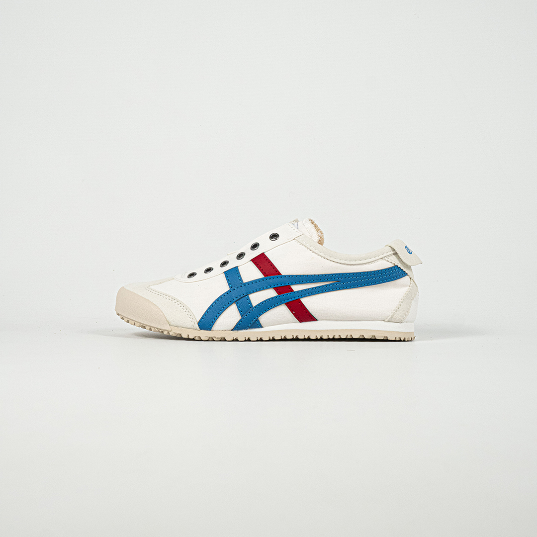 Sepatu Onitsuka Tiger Mexico 66 Slip On White Tri Color Blue Red Canvas Unisex Sneakers Casual Authentic - Image 2