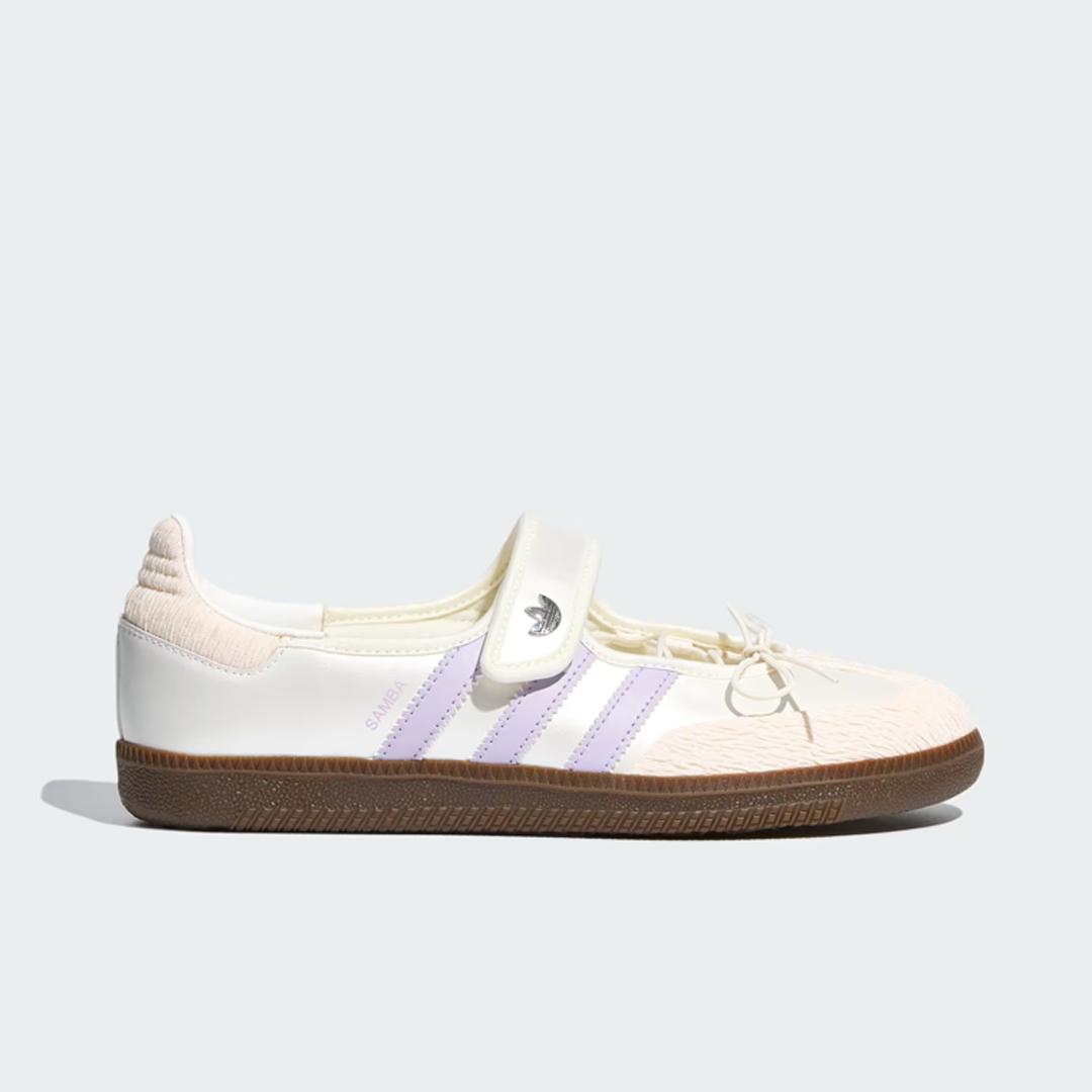 Sepatu Adidas Samba OG Mary Jane Chalk White Silver Dawn Purple Casual Wanita Indoor Outdoor Sneakers Authentic